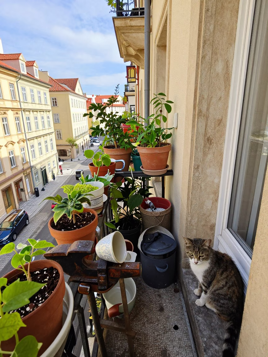 Cluttered Balcony in Prague in in Prague, Czech Republic