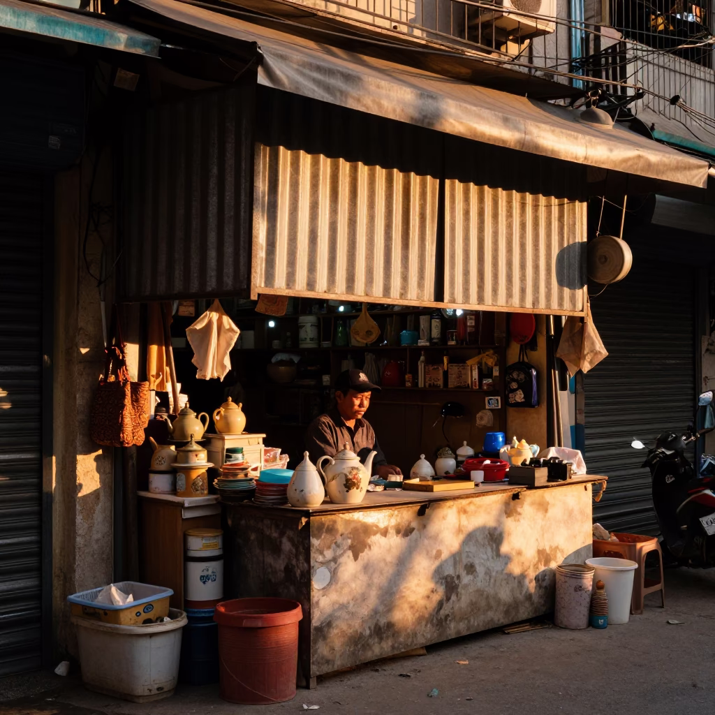Cluttered Counter in Hanoi in in Hanoi, Vietnam
