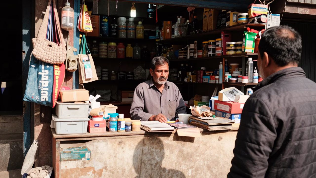 Cluttered Counter in Kathmandu in in Kathmandu, Nepal