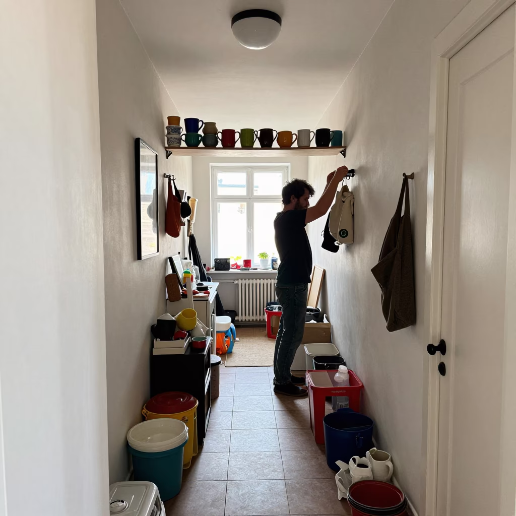 Cluttered Entryway in Stockholm in in Stockholm, Sweden