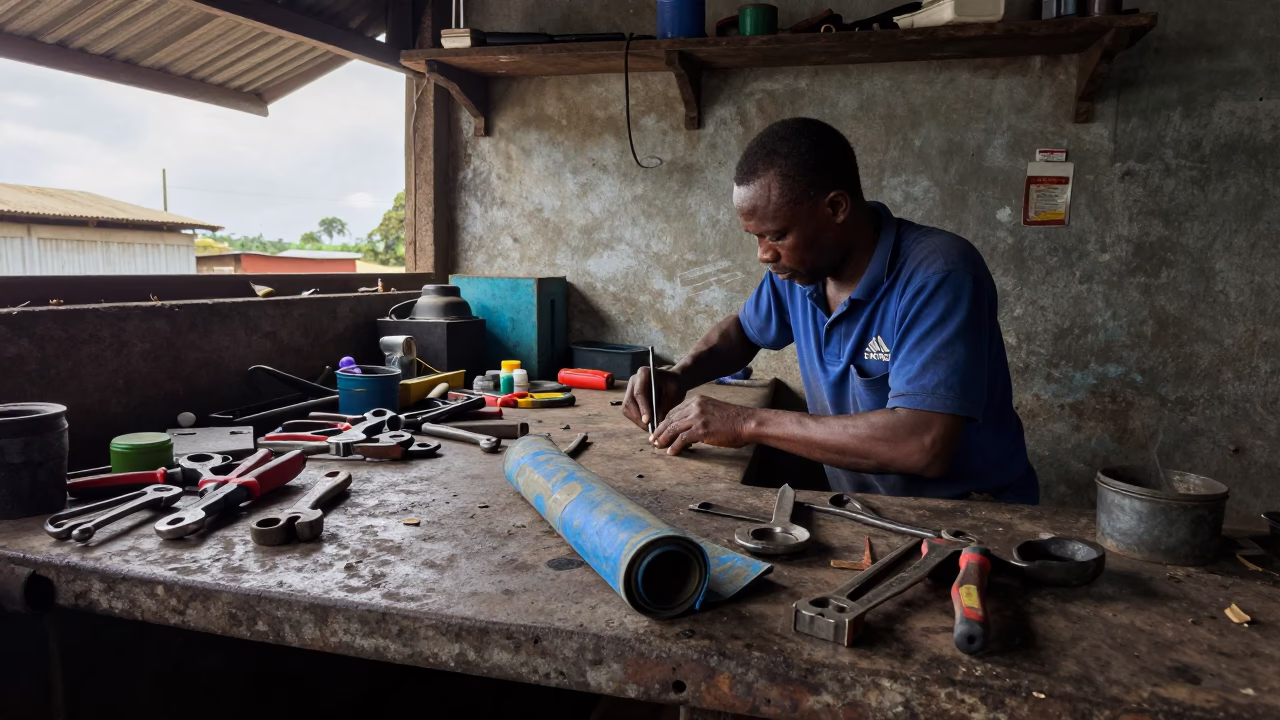 Cluttered Workbench in Accra in in Accra, Ghana