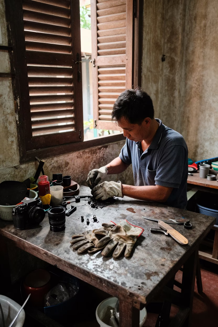 Cluttered Workbench in Hanoi in in Hanoi, Vietnam