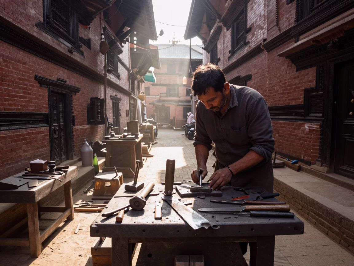 Cluttered Workbench in Kathmandu in in Kathmandu, Nepal