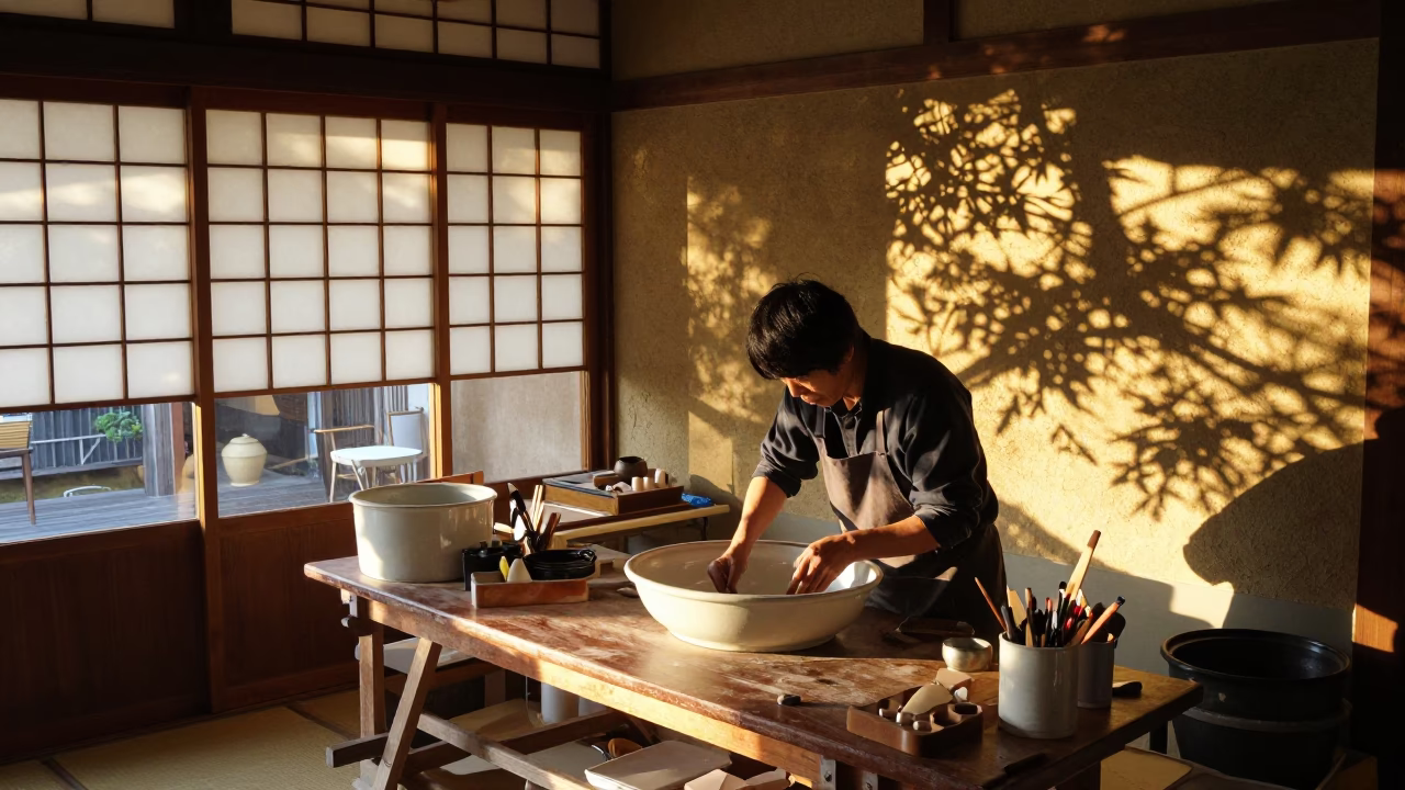 Cluttered Workbench in Kyoto in in Kyoto, Japan