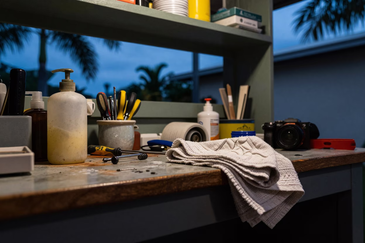 Cluttered Workbench in Miami in in Miami, Florida, United States