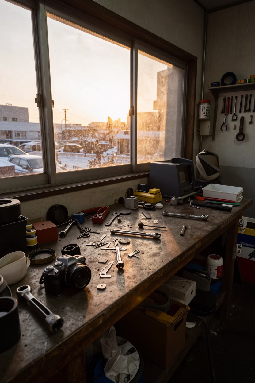 Cluttered Workbench in Sapporo in in Sapporo, Japan