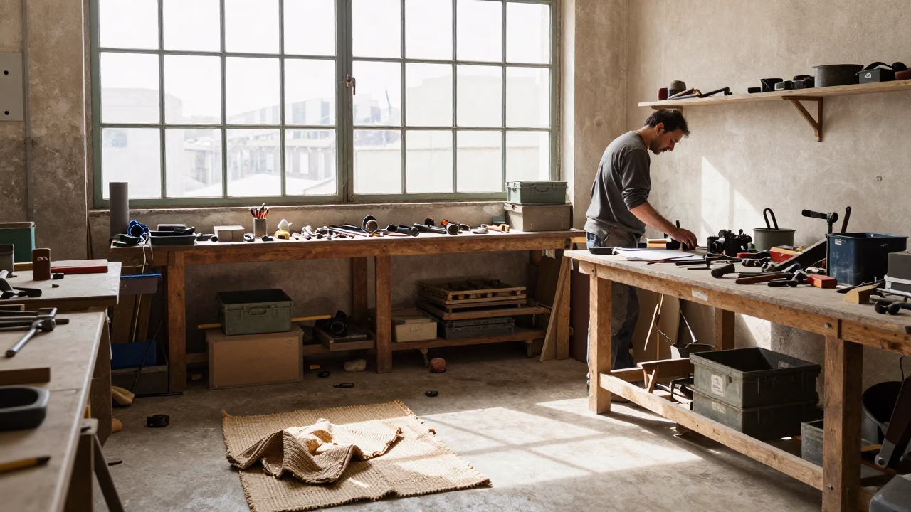 Cluttered Workshop in Marseille at Late Morning Light in in Marseille, France