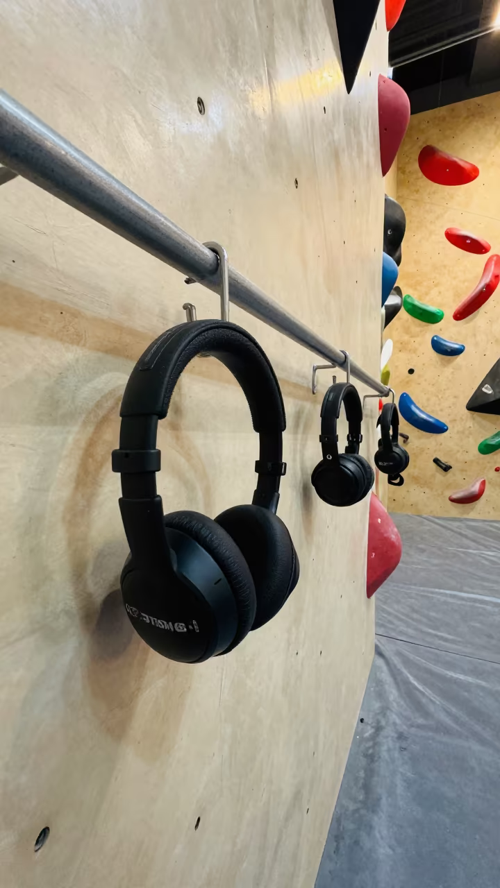 Coach Headset Rail in Shanghai Gym Warmup Zone in inside a climbing gym warmup zone near Xintiandi, Shanghai