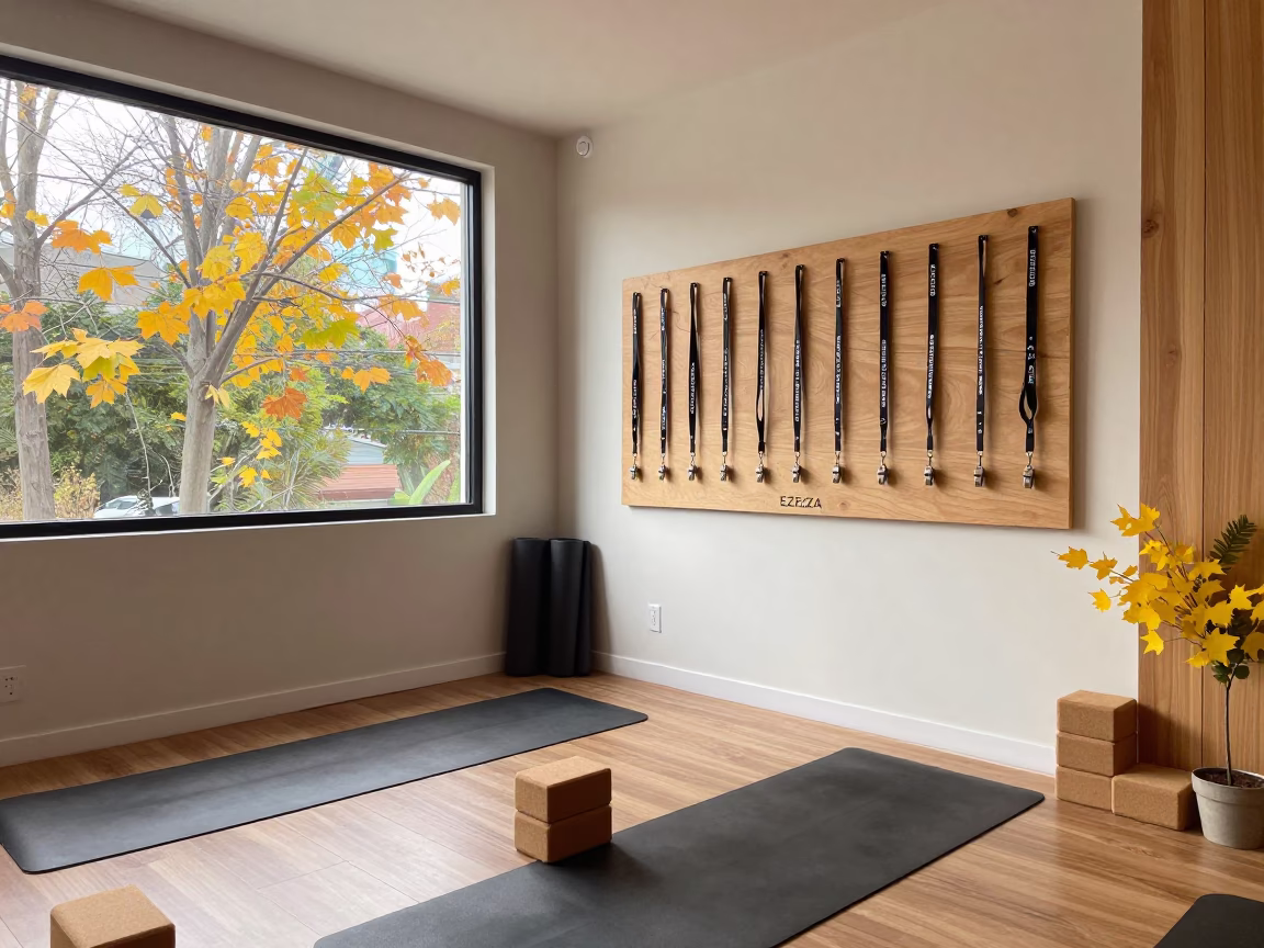 Coach Whistle Board in Ezeiza Yoga Studio in inside a yoga studio before the session begins in Ezeiza