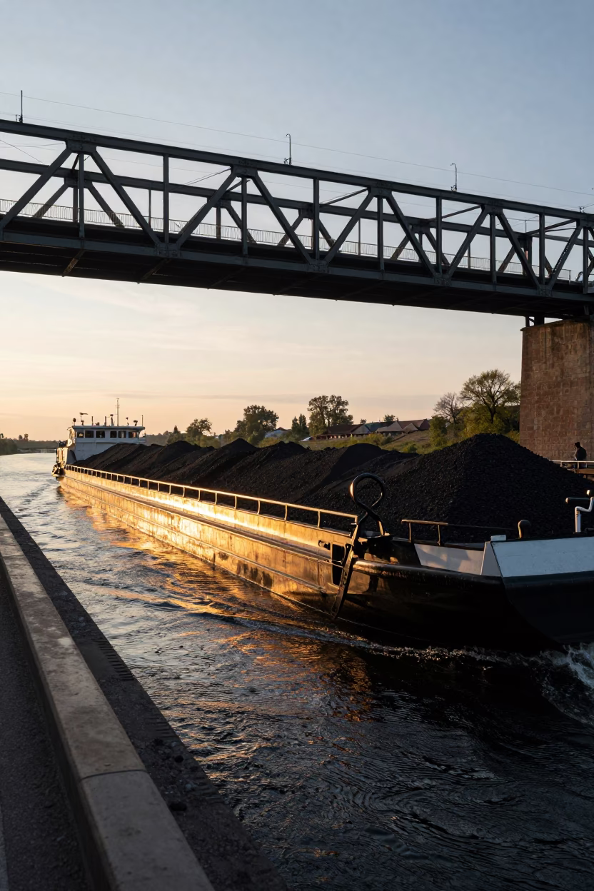 Coal Barge at Sunset Light in Krakow in in Krakow, Poland