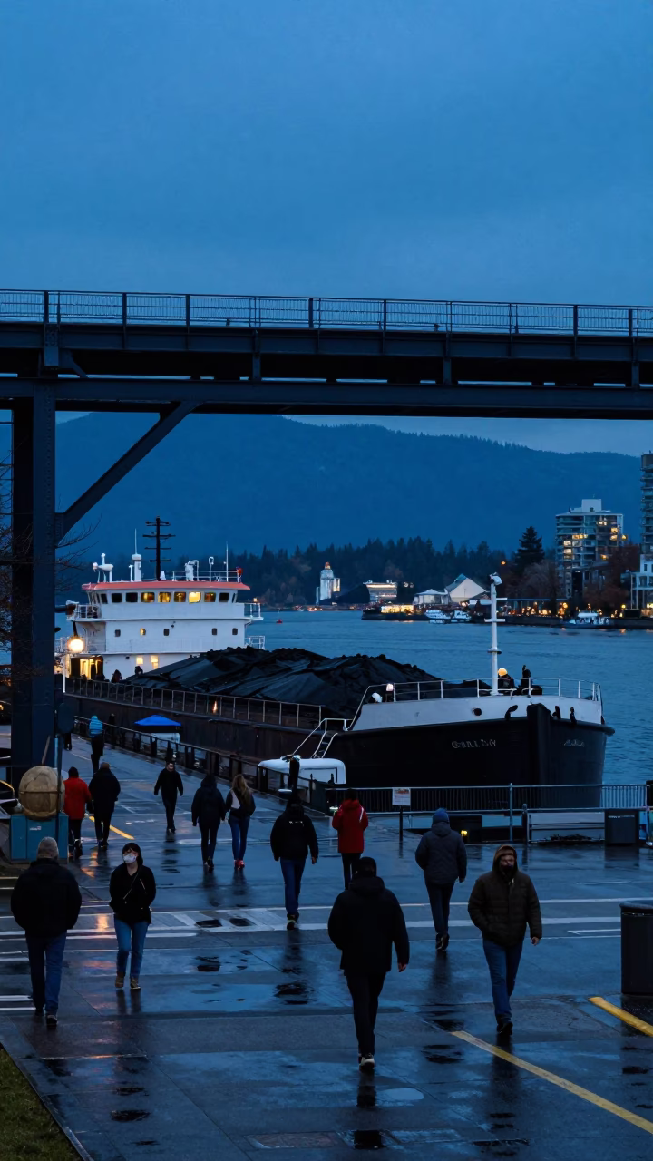 Coal Barge in Vancouver at Blue Hour in in Vancouver, British Columbia, Canada