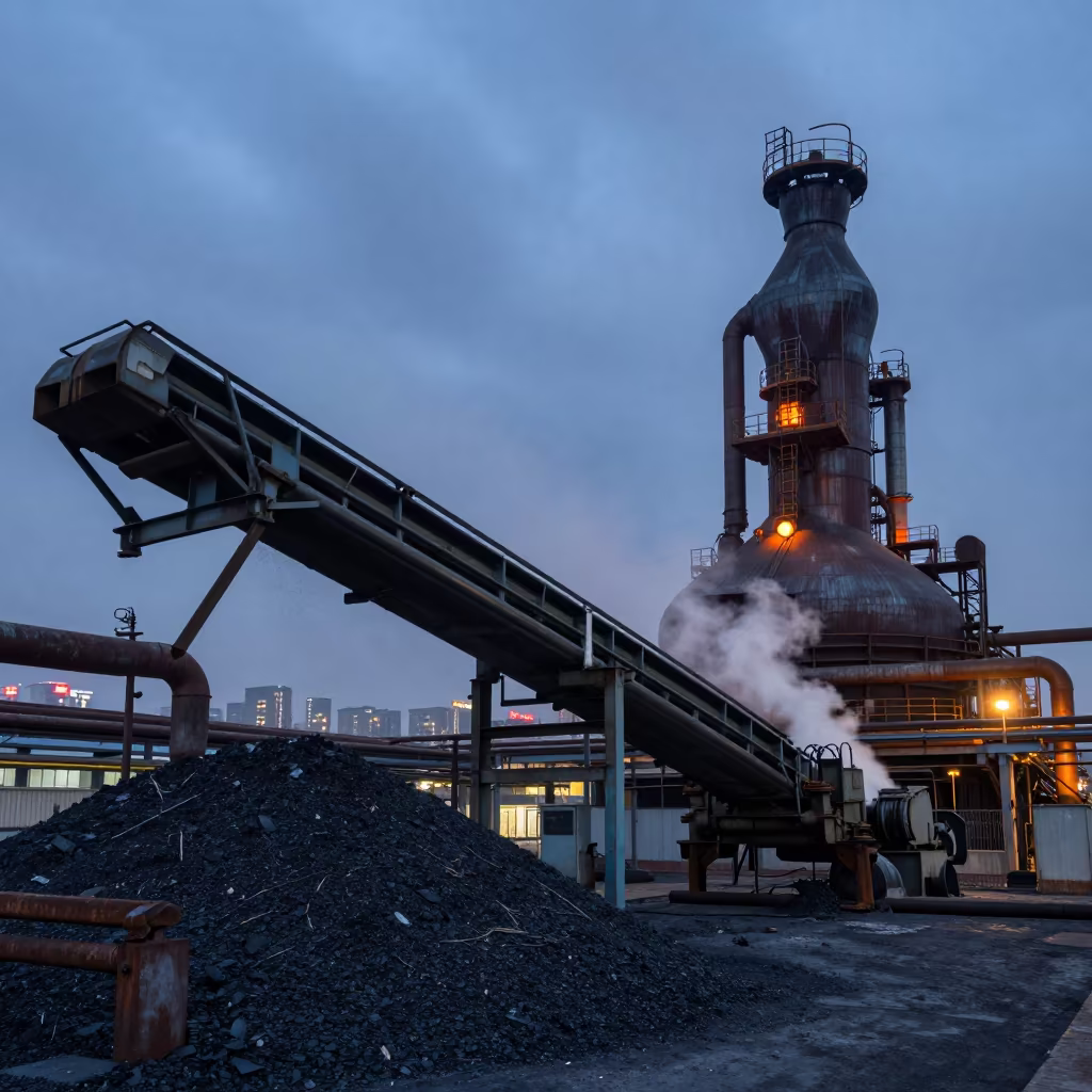 Coal Conveyor at Pune Blast Furnace in Blue Dusk in beside a blast furnace near Pune