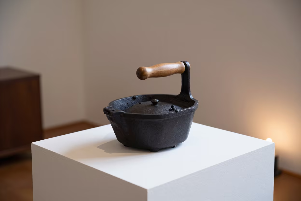 Coal Scuttle on Museum Plinth in Guadalupe in on a museum plinth in Guadalupe