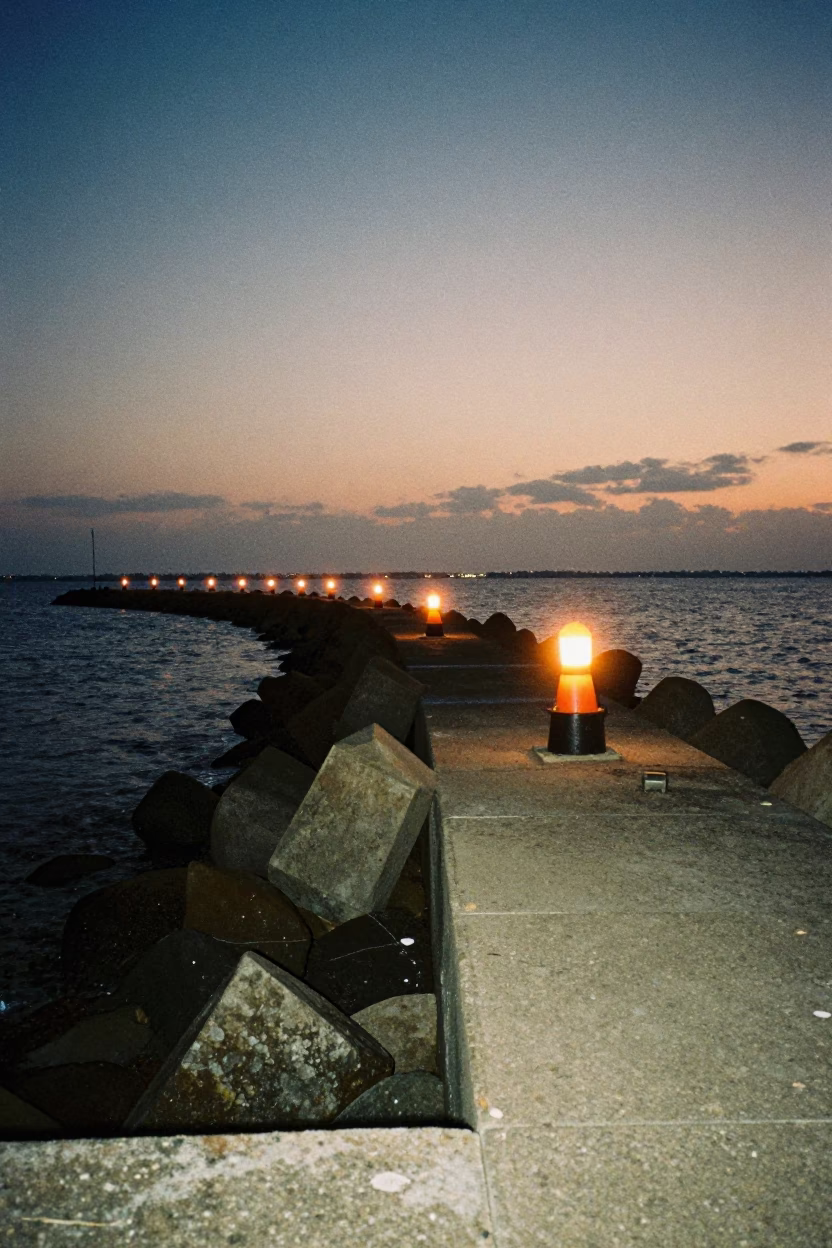 Coastal Breakwater in Charleston at Twilight in in Charleston, South Carolina, United States