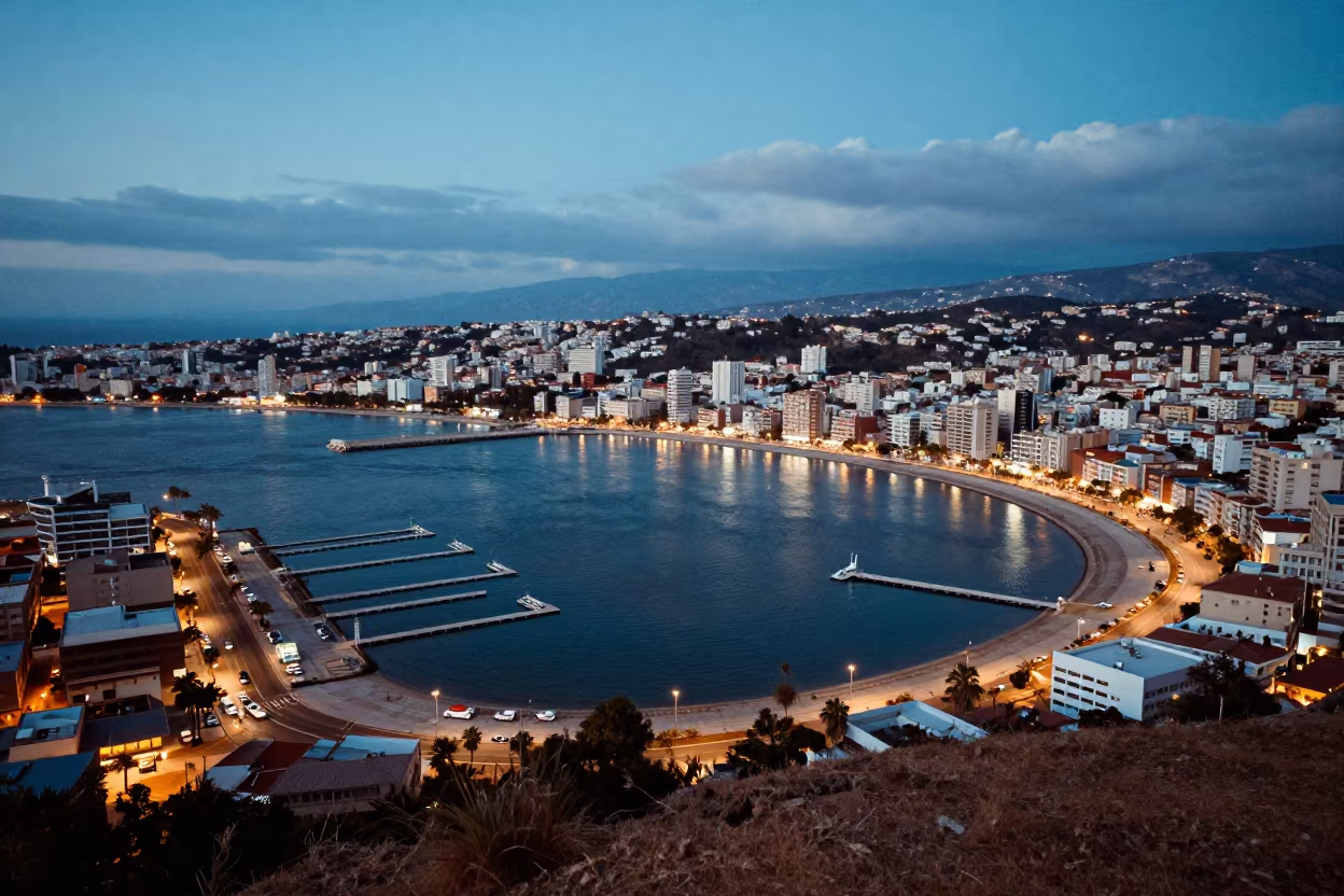 Coastal City Bay Docks Steel Blue Evening in in Punjab