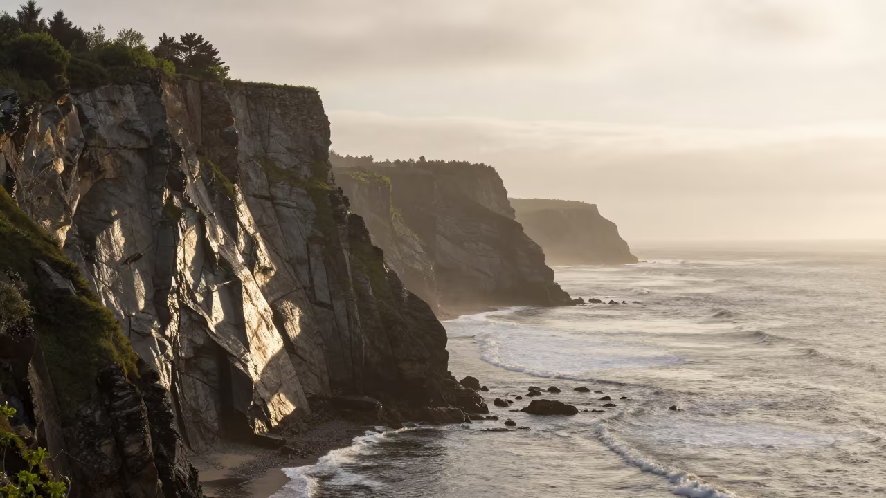 Coastal Cliff Shadows After Rain at First Light in in the Loire Valley