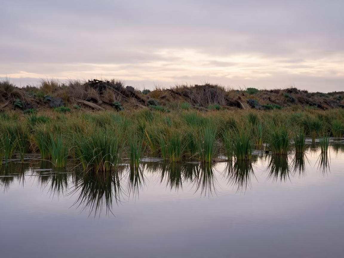Coastal Dune Sea Grass Floodplain Reflections Dawn in across a floodplain after rain in California