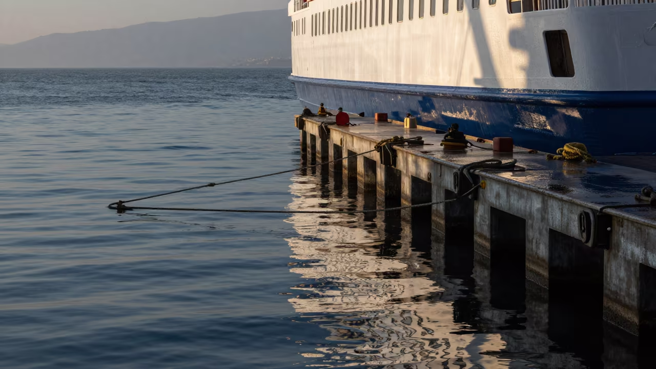 Coastal Ferry at Mersin Gantry Morning Monsoon in near Mersin