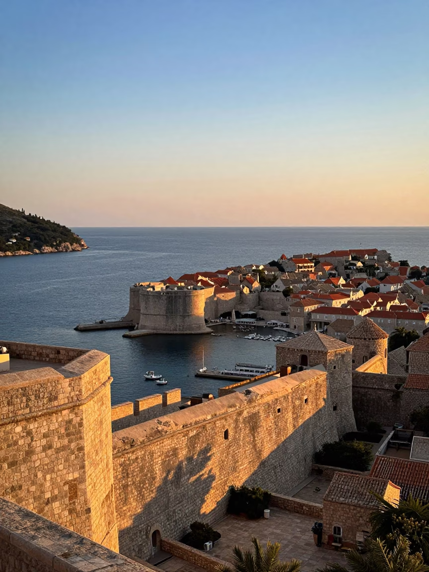 Coastal Life in Dubrovnik at Honeyed Evening Light in in Dubrovnik, Croatia