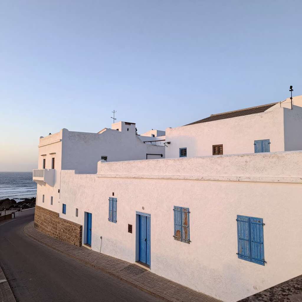 Coastal Morning in Essaouira at As First Light Reaches The Scene in in Essaouira, Morocco