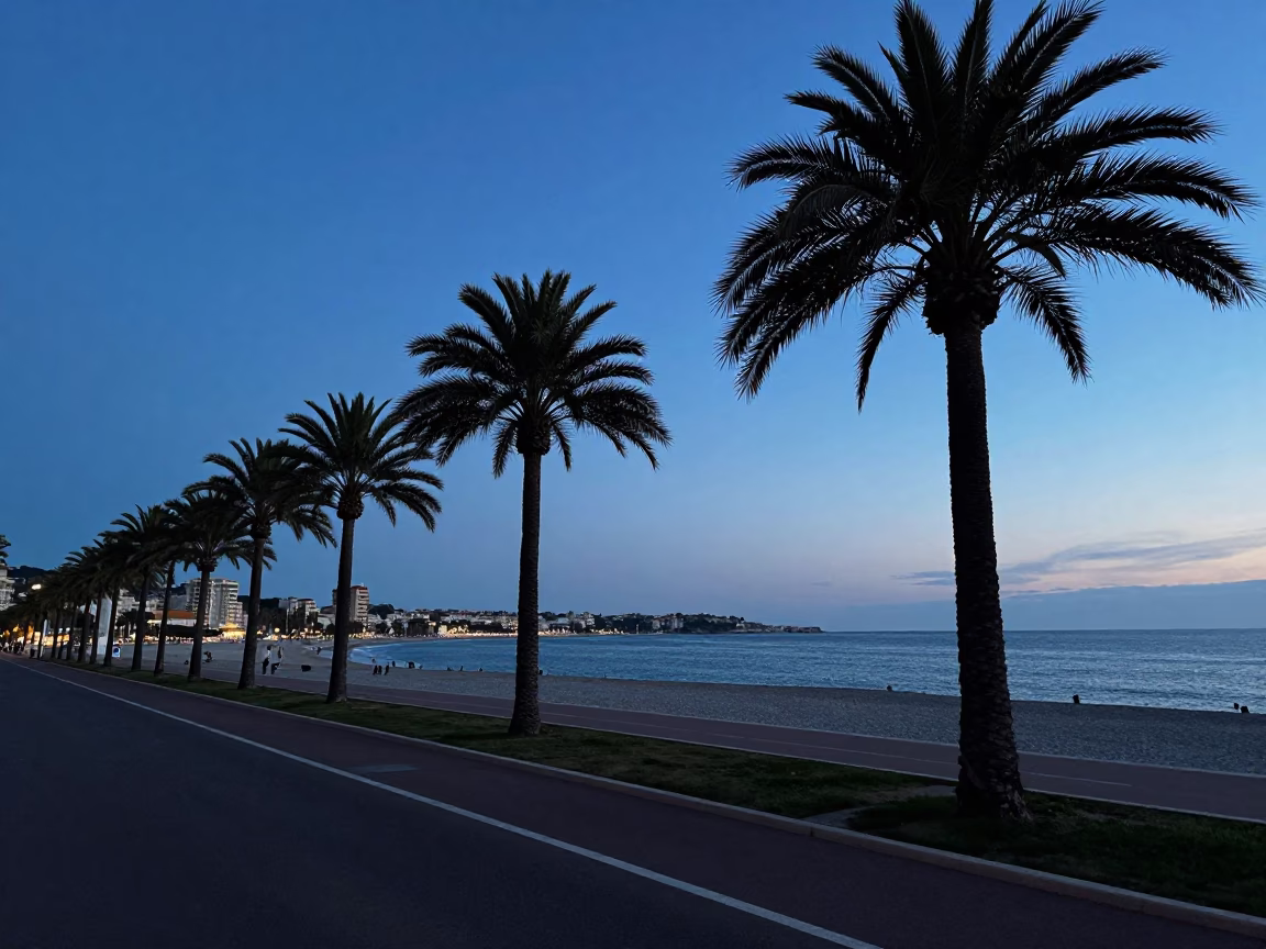 Coastal Scene at Sunrise Light in Nice in in Nice, France