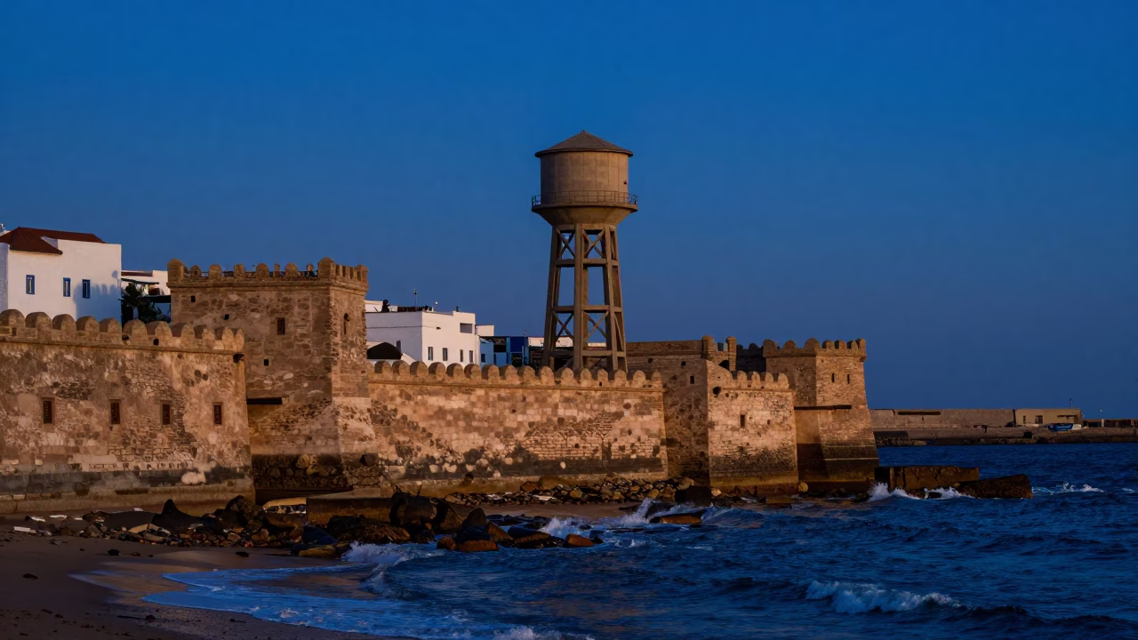 Coastal Scene in Essaouira at The Still Hours Before Dawn Light in in Essaouira, Morocco