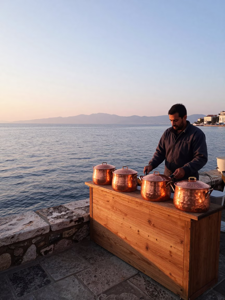 Coastal Scene in Izmir at Nautical Dawn Light in in Izmir, Turkey
