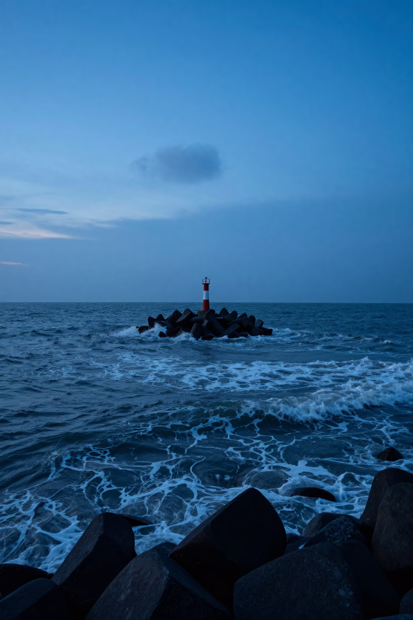 Coastal Scene in Kochi at The Still Hours Before Dawn Light in in Kochi, India