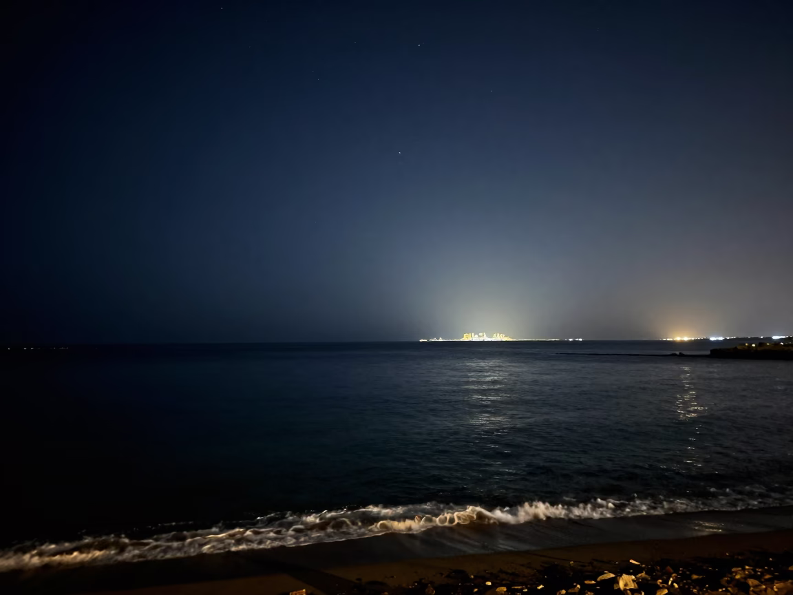 Coastline in Alexandria at The Deepest Night Sky Light in in Alexandria, Egypt