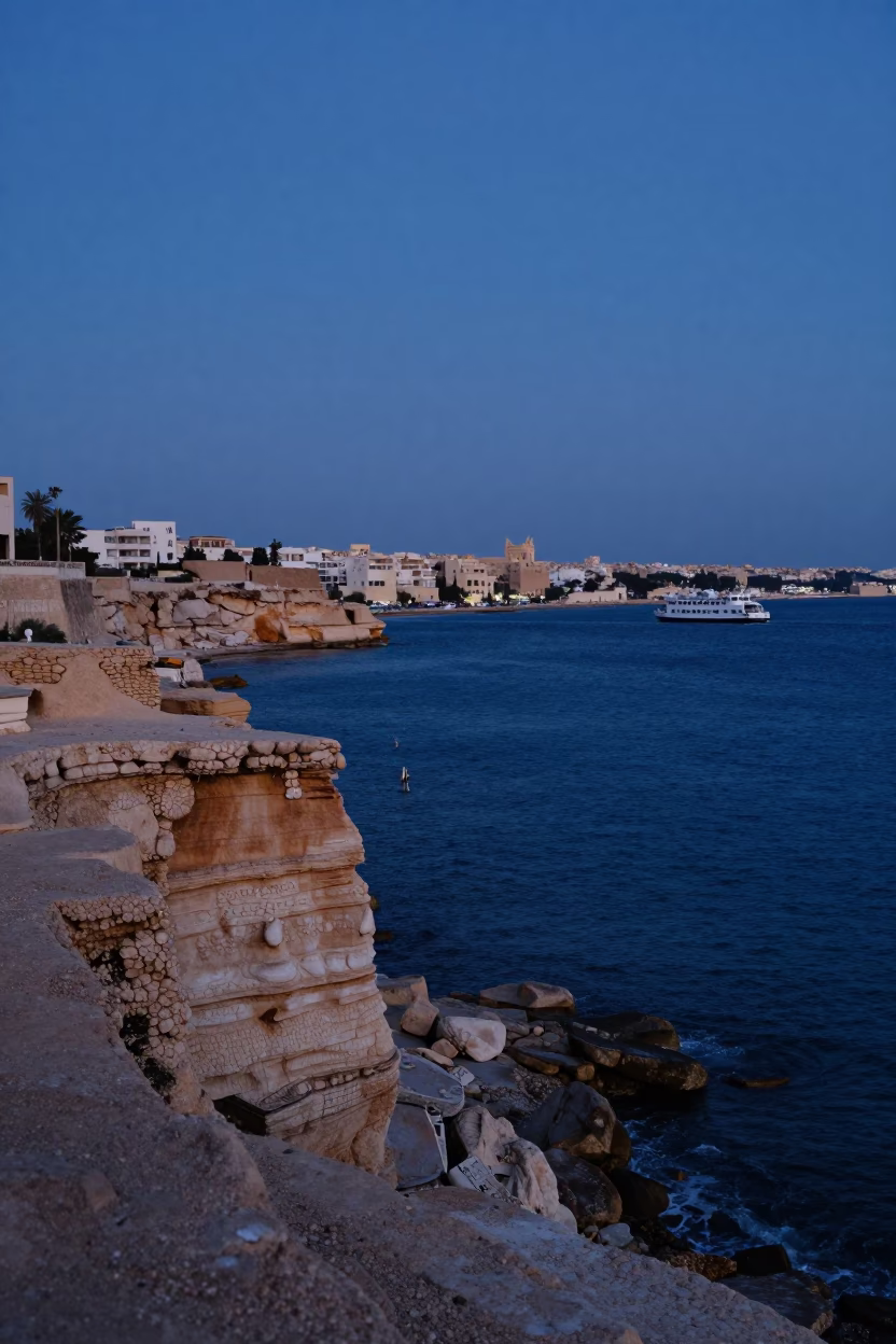 Coastline in Alexandria Egypt at Twilight in in Alexandria, Egypt