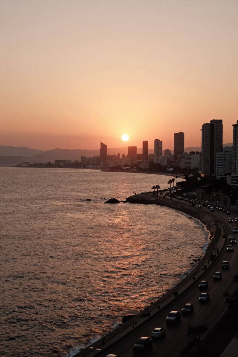 Coastline in Beirut at Sunset Light in in Beirut, Lebanon