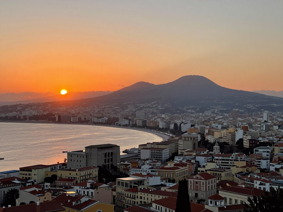 Coastline in Naples at Sunset Light in in Naples, Italy