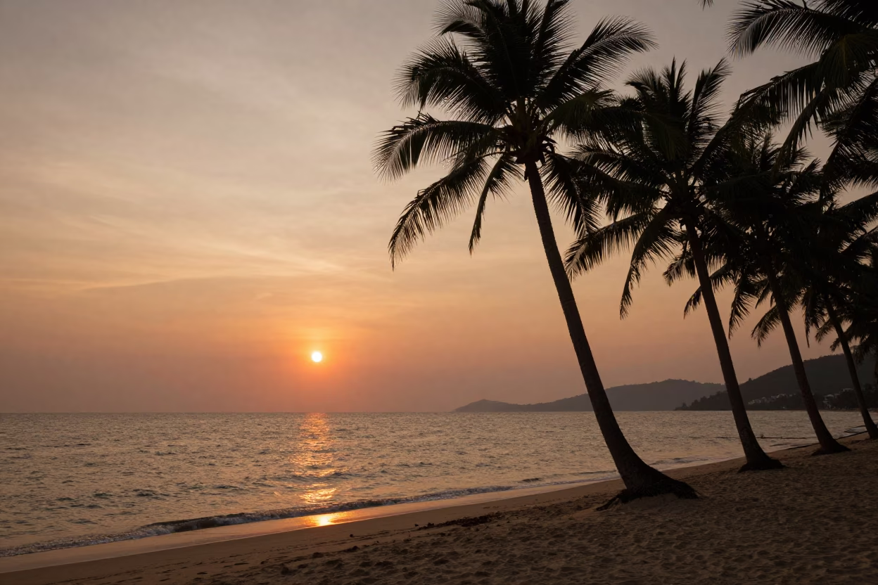 Coastline in Phuket at As The Sun Drops Toward The Horizon in in Phuket, Thailand