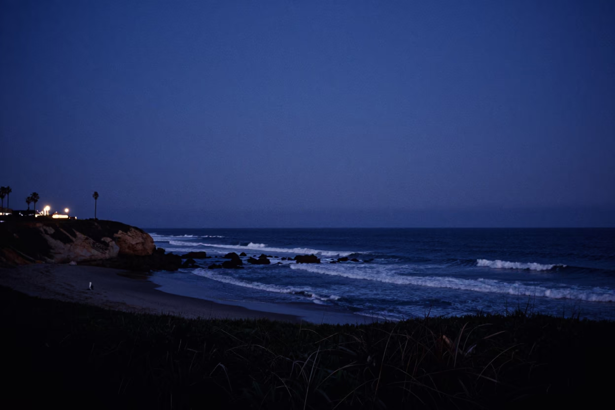 Coastline in San Diego at The Predawn Darkness Light in in San Diego, California, United States