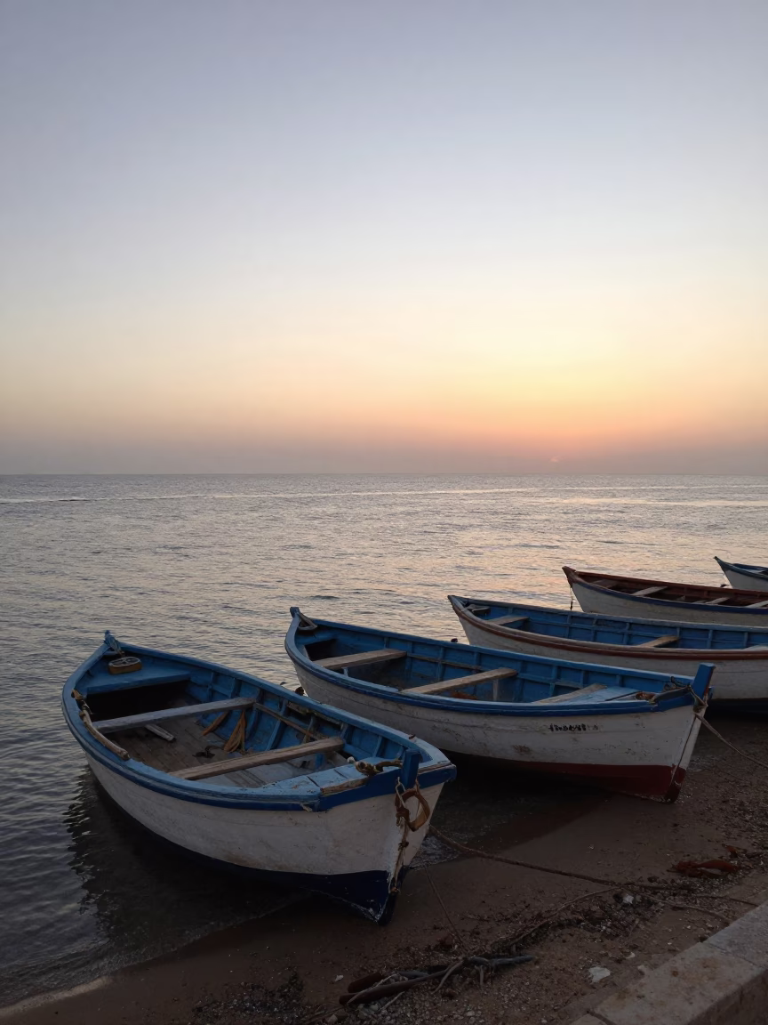 Coastline just after sunrise in Alexandria in in Alexandria, Egypt