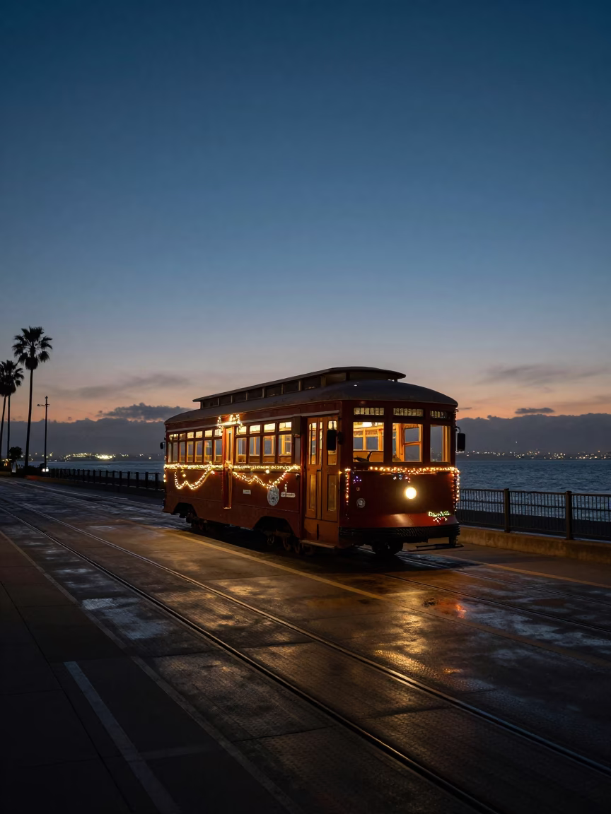 Coastline Scene in San Diego at The Predawn Darkness Light in in San Diego, California, United States