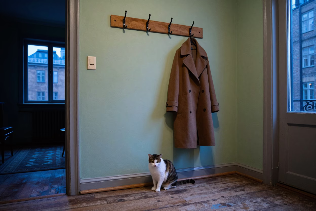 Coat at Blue Hour in in Stockholm, Sweden