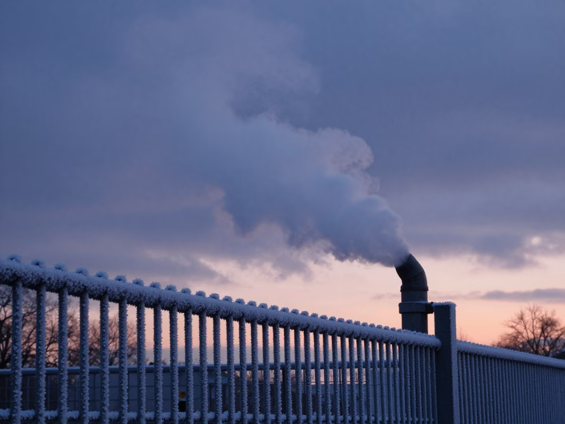 Coated Fence in Berlin at Indigo Twilight After Sunset in in Berlin, Germany