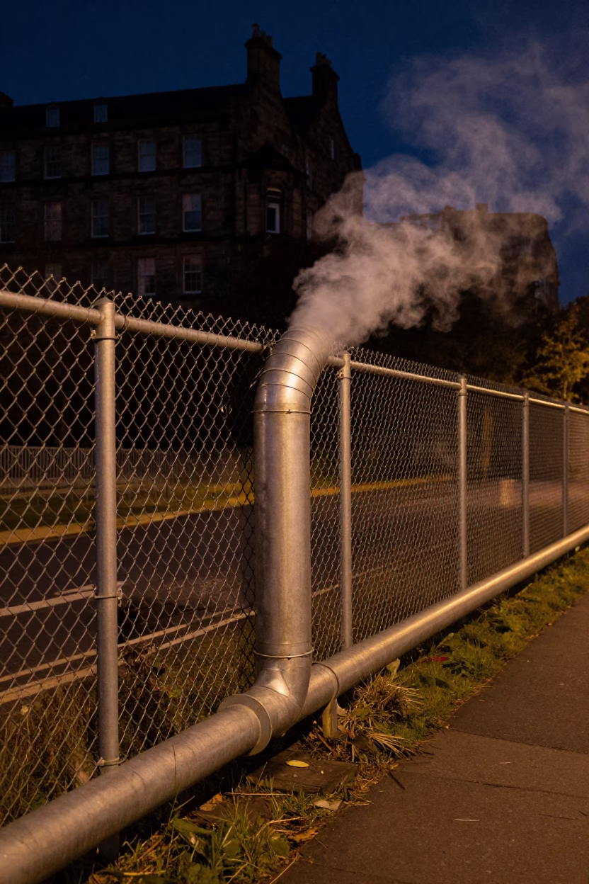 Coated Fencing at Late At Night Light in Edinburgh in in Edinburgh, United Kingdom