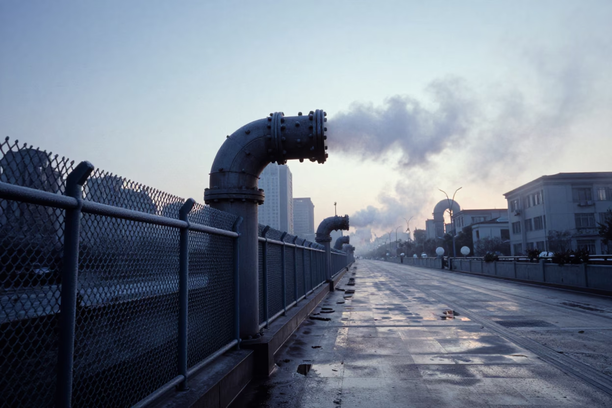 Coated Fencing at Nautical Dawn Light in Shanghai in in Shanghai, China