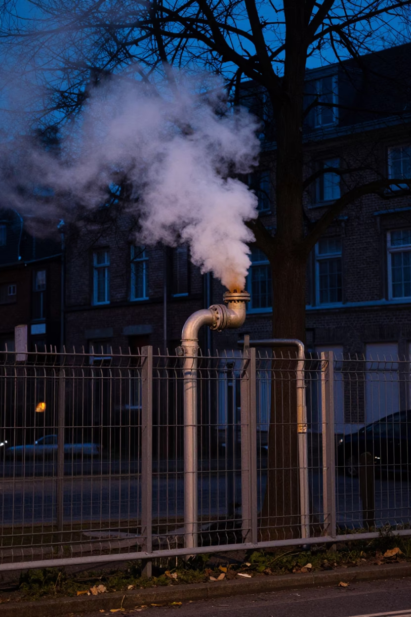 Coated Fencing at The Predawn Darkness Light in Brussels in in Brussels, Belgium
