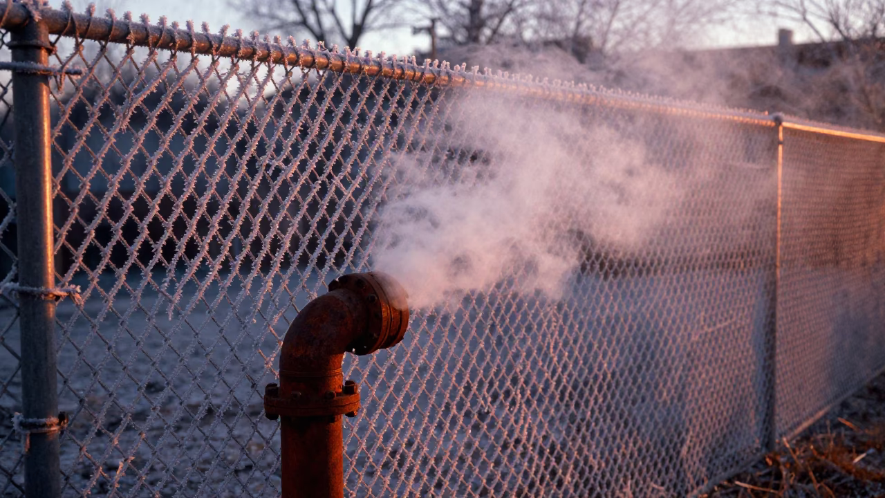 Coated Fencing in Montreal at Copper-toned Light Before Dusk in in Montreal, Quebec, Canada