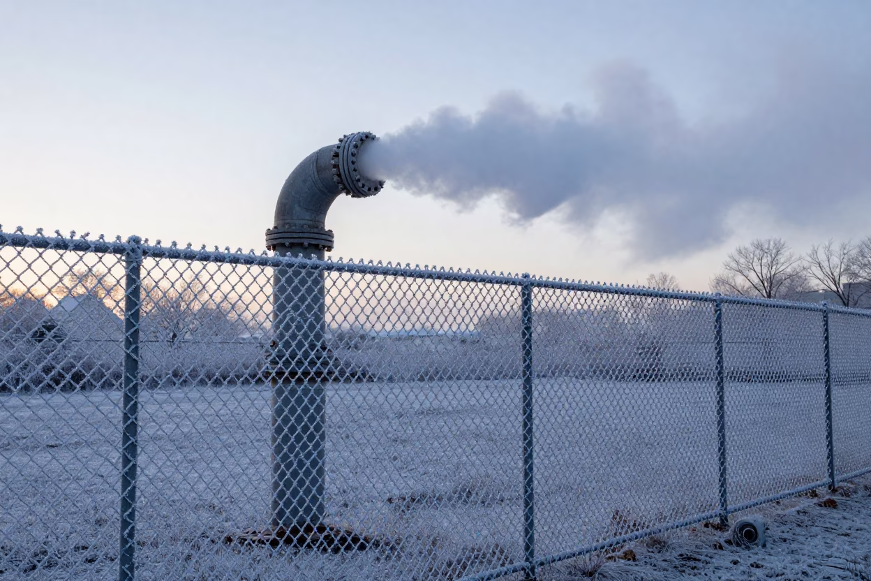Coated Fencing in New York at Sunrise Light in in New York, New York, United States
