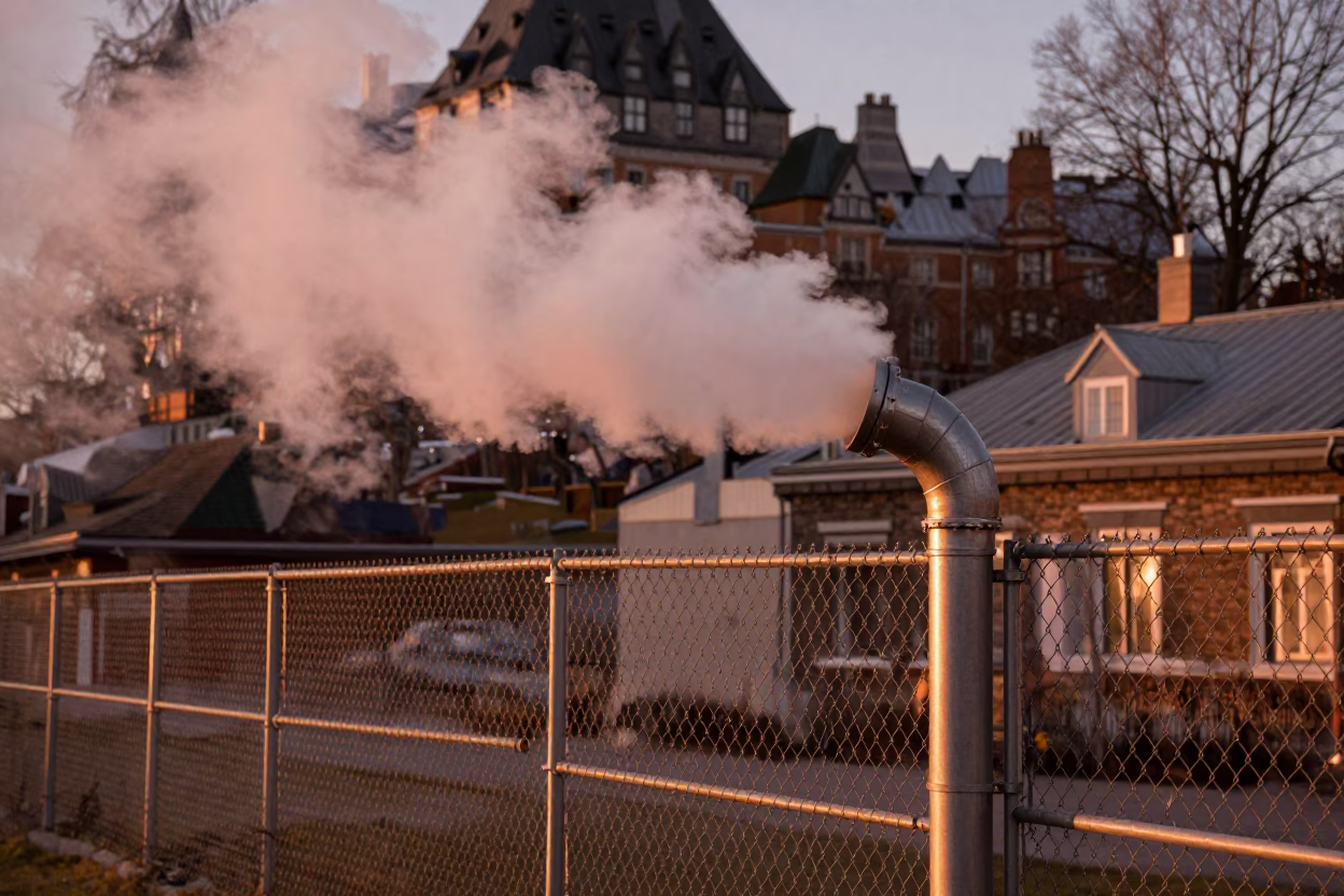 Coated Fencing in Quebec City at Copper-toned Light Before Dusk in in Quebec City, Quebec, Canada