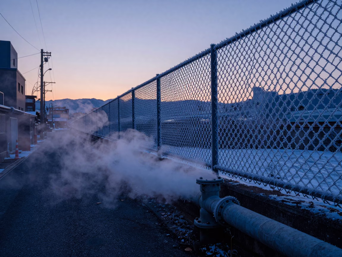 Coated Fencing in Sapporo at Indigo Twilight After Sunset in in Sapporo, Japan