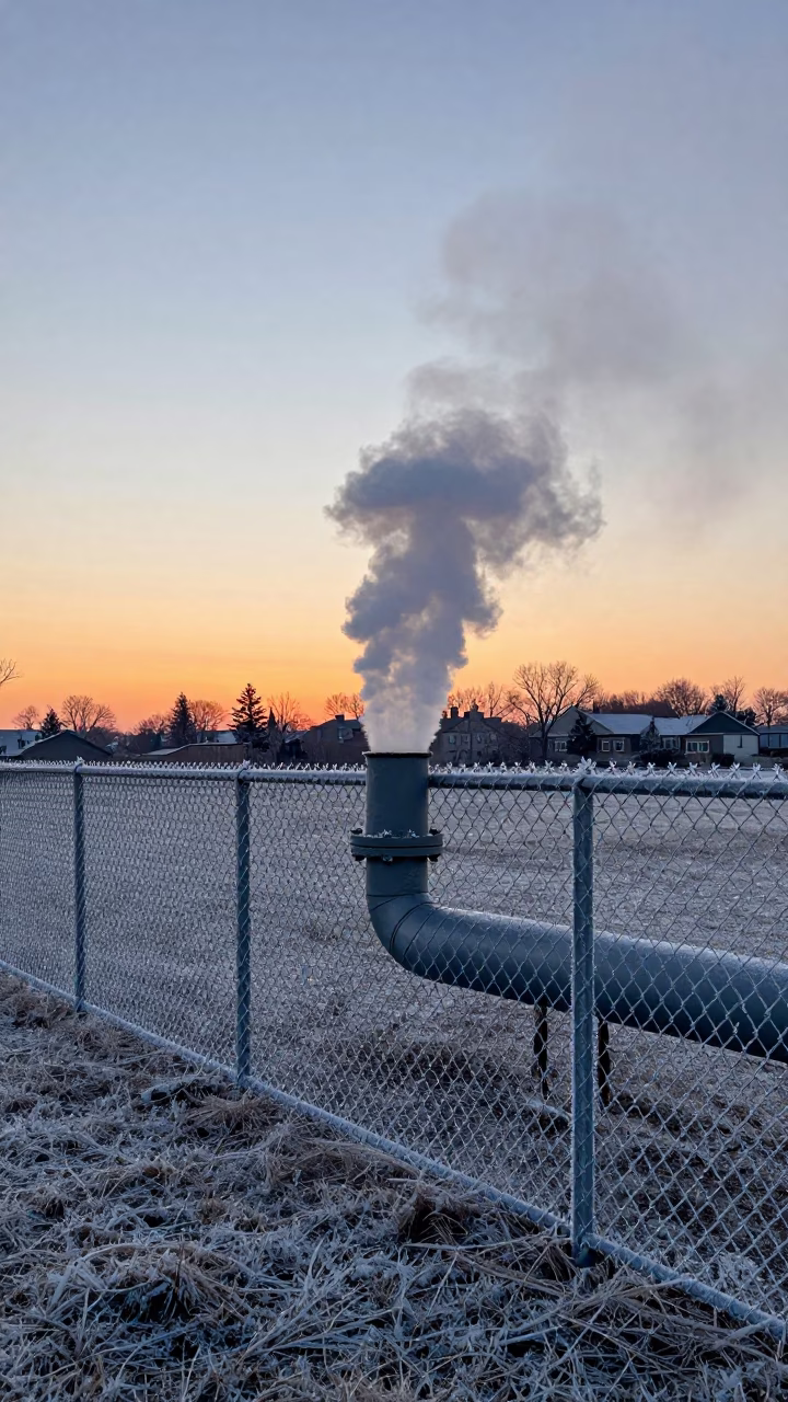 Coated Fencing in Toronto at As The Sun Drops Toward The Horizon in in Toronto, Ontario, Canada