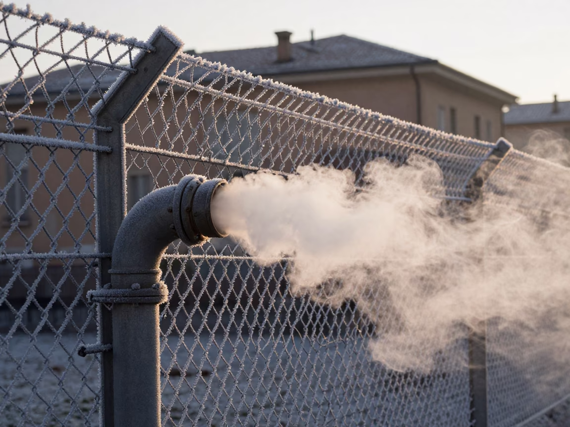 Coated Fencing just after sunrise in Bologna in in Bologna, Italy
