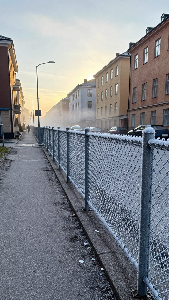 Coated Fencing just after sunrise in Stockholm in in Stockholm, Sweden