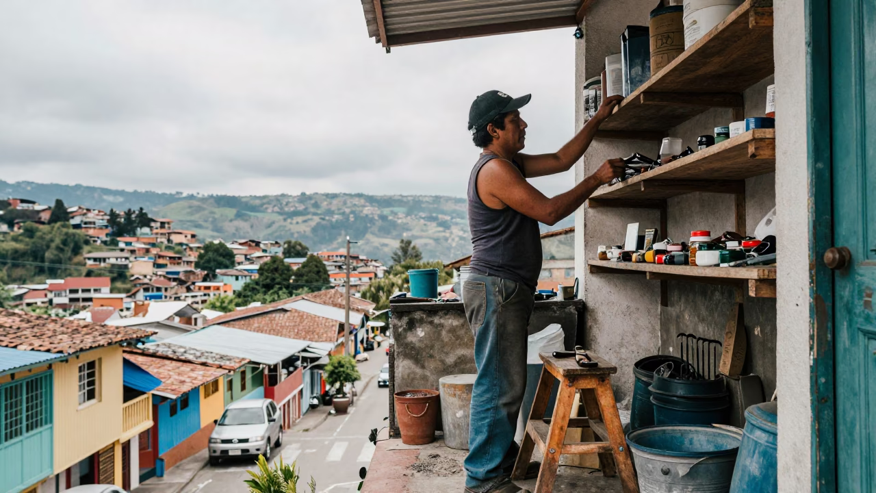 Cobbler at Midday Light in in Medellin, Colombia
