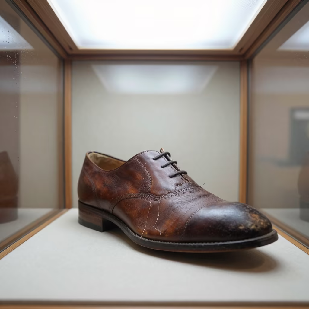 Cobbler's Last and Half-Made Shoe on Plinth in on a museum plinth in Russeifa